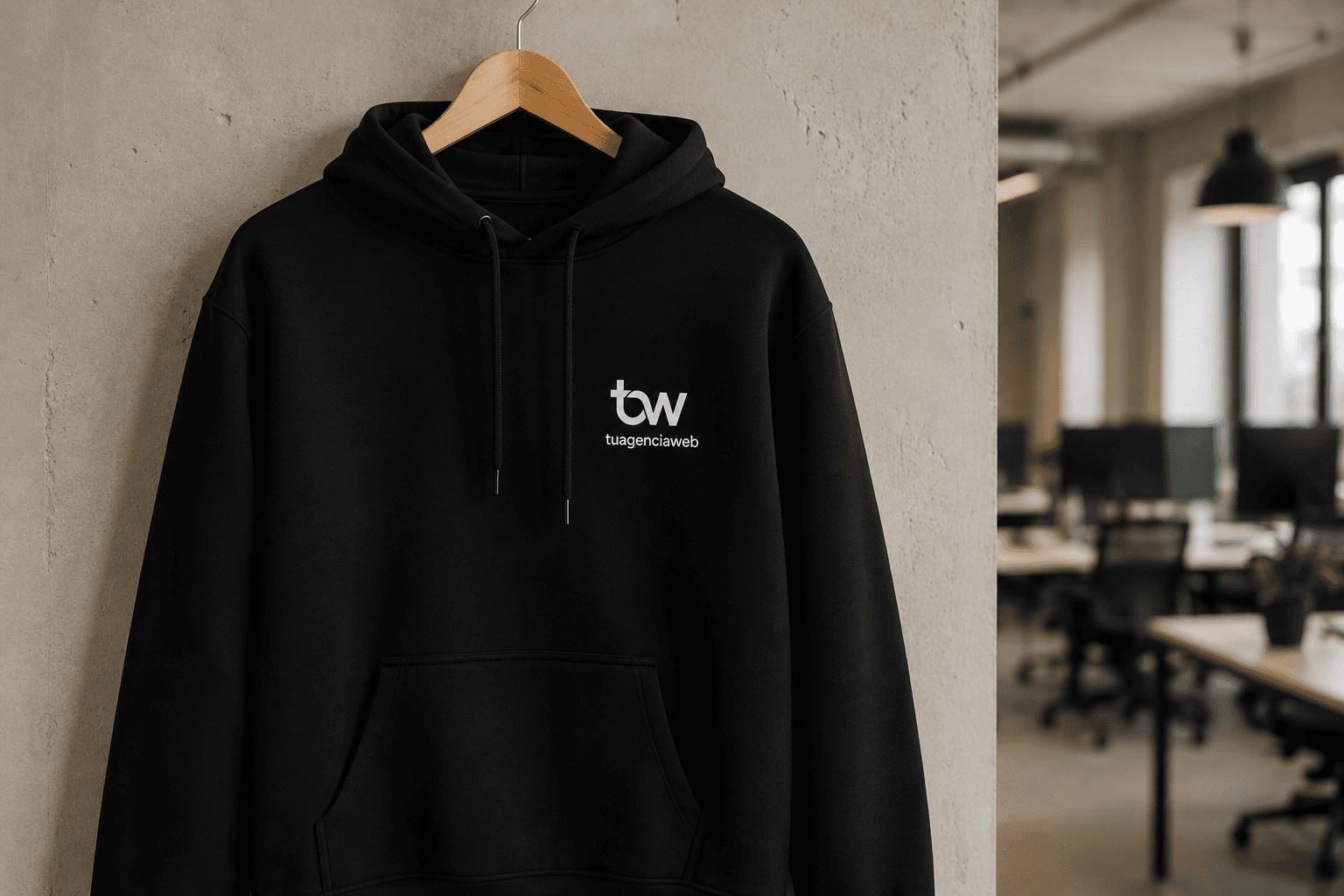 Hoodie de Tuagenciaweb en la oficina
